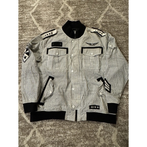 Vintage Men's Size XXL 2XL Raw Blue Bomber Jacket White Black Used Patches - Picture 1 of 7